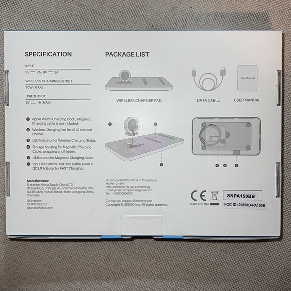 Seneo 2in1 Wireless Charger PA150A for All Qi enabled iPhones & Apple Watch - Picture 6 of 13